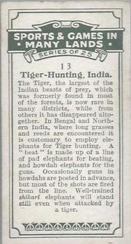 1930 B.A.T. Sports & Games In Many Lands #13 Tiger-Hunting, India Back