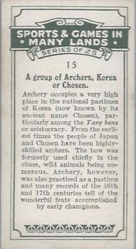 1930 B.A.T. Sports & Games In Many Lands #15 A group of Archers, Korea Back
