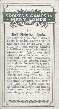 1930 B.A.T. Sports & Games In Many Lands #21 Bull-Fighting, Spain Back