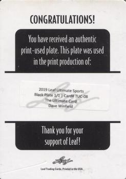 2019 Leaf Ultimate Sports - The Ultimate Card Relics Printing Plates Black #TUC-08 Dave Winfield Back