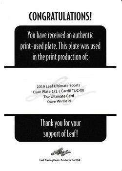2019 Leaf Ultimate Sports - The Ultimate Card Relics Printing Plates Cyan #TUC-08 Dave Winfield Back