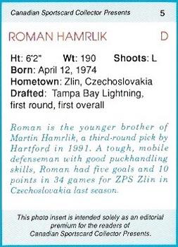 1992 Canadian Sportscard Collector #5 Roman Hamrlik Back