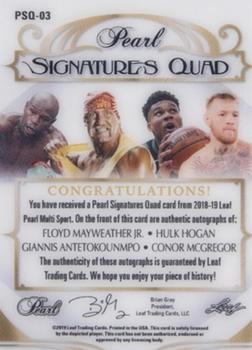 2018-19 Leaf Pearl - Pearl Signatures 4 - Platinum #PSQ-03 Floyd Mayweather Jr. / Hulk Hogan / Giannis Antetokounmpo / Conor McGregor Back