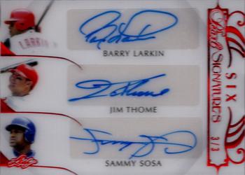 2018-19 Leaf Pearl - Pearl Signatures 6 - Red #PS6-04 Barry Larkin / Jim Thome / Sammy Sosa / Frank Thomas / Jose Canseco / Ken Griffey Jr. Front