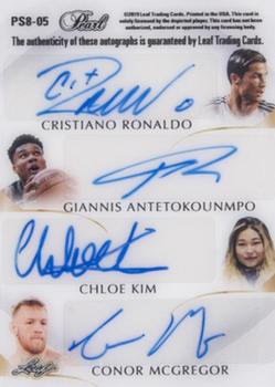 2018-19 Leaf Pearl - Pearl Signatures 8 - Green #PS8-05 Lionel Messi / Stephen Curry / Errol Spence Jr.  / Floyd Mayweather Jr. / Cristiano Ronaldo / Giannis Antetokounmpo / Chloe Kim / Conor McGregor Back