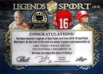 2018-19 Leaf Pearl - Legends of Sport 4 Relics - Platinum #LS4-05 Mike Tyson / Wayne Gretzky / Joe Montana / Ken Griffey Jr. Back