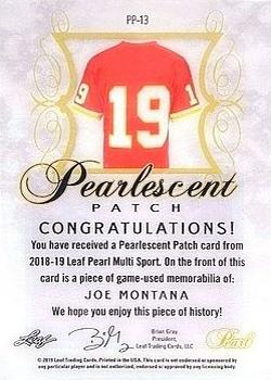 2018-19 Leaf Pearl - Pearlescent Patch - Purple #PP-13 Joe Montana Back