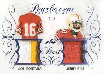 2018-19 Leaf Pearl - Pearlescent Dual Patch - Purple #PPD-07 Joe Montana / Jerry Rice Front