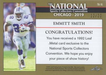2019 Leaf National Convention - 1992 Leaf Metal Blue Prismatic #TN-16 Emmitt Smith Back