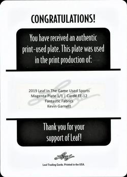 2019 Leaf In the Game Used - Fantastic Fabrics 8 Relics Printing Plates Magenta #FF-12 Kevin Garnett Back