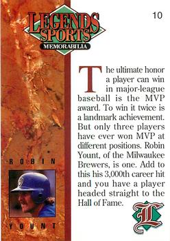 1993 Legends Sports Memorabilia - Silver #10 Robin Yount Back