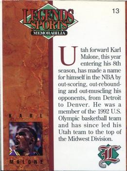 1993 Legends Sports Memorabilia - Silver #13 Karl Malone Back