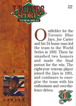 1993 Legends Sports Memorabilia - Silver #22 Joe Carter Back
