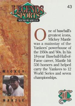 1993 Legends Sports Memorabilia - Silver #43 Mickey Mantle Back