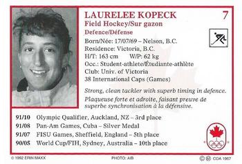 1992 Erin Maxx Summer Olympics Hopefuls #7 Laurelee Kopeck Back