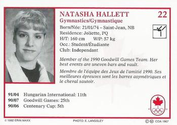1992 Erin Maxx Summer Olympics Hopefuls #22 Natasha Hallett Back