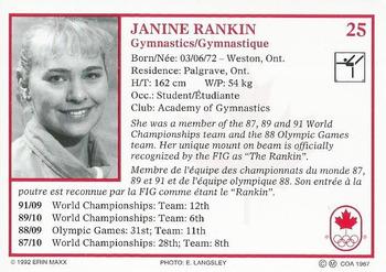 1992 Erin Maxx Summer Olympics Hopefuls #25 Janine Rankin Back