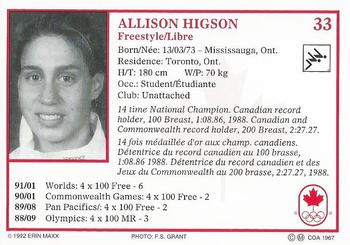 1992 Erin Maxx Summer Olympics Hopefuls #33 Allison Higson Back