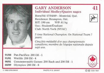 1992 Erin Maxx Summer Olympics Hopefuls #41 Gary Anderson Back
