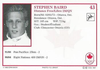 1992 Erin Maxx Summer Olympics Hopefuls #43 Stephen Baird Back