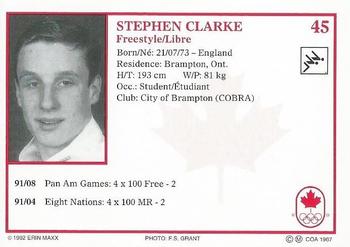 1992 Erin Maxx Summer Olympics Hopefuls #45 Stephen Clarke Back