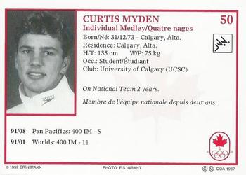 1992 Erin Maxx Summer Olympics Hopefuls #50 Curtis Myden Back