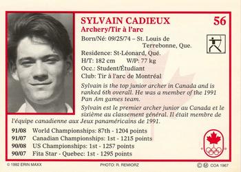 1992 Erin Maxx Summer Olympics Hopefuls #56 Sylvain Cadieux Back