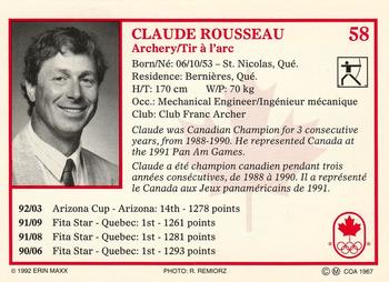 1992 Erin Maxx Summer Olympics Hopefuls #58 Claude Rousseau Back