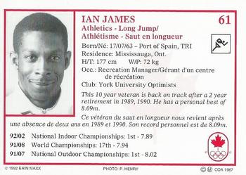 1992 Erin Maxx Summer Olympics Hopefuls #61 Ian James Back