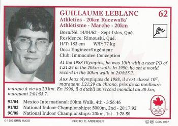 1992 Erin Maxx Summer Olympics Hopefuls #62 Guillaume Leblanc Back