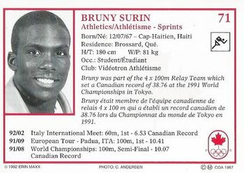 1992 Erin Maxx Summer Olympics Hopefuls #71 Bruny Surin Back