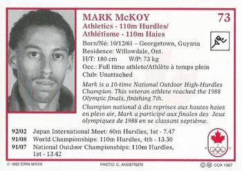 1992 Erin Maxx Summer Olympics Hopefuls #73 Mark McKoy Back