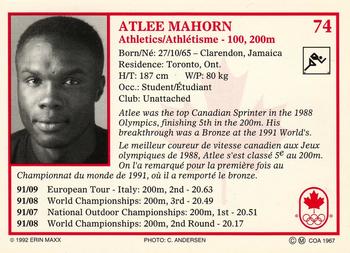 1992 Erin Maxx Summer Olympics Hopefuls #74 Atlee Mahorn Back