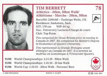 1992 Erin Maxx Summer Olympics Hopefuls #78 Tim Berrett Back