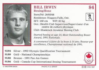 1992 Erin Maxx Summer Olympics Hopefuls #84 Bill Irwin Back