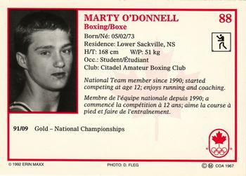1992 Erin Maxx Summer Olympics Hopefuls #88 Marty O'Donnell Back