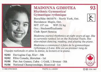 1992 Erin Maxx Summer Olympics Hopefuls #93 Madonna Gimotea Back