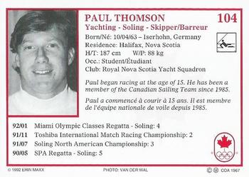1992 Erin Maxx Summer Olympics Hopefuls #104 Paul Thomson Back