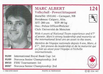 1992 Erin Maxx Summer Olympics Hopefuls #124 Marc Albert Back