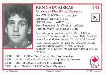 1992 Erin Maxx Summer Olympics Hopefuls #191 Ken Padvaiskas Back