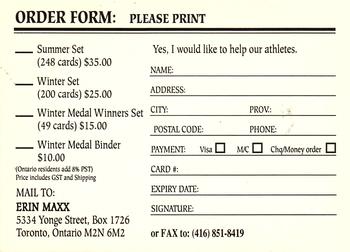 1992 Erin Maxx Summer Olympics Hopefuls #NNO Title Card/Order Form Back