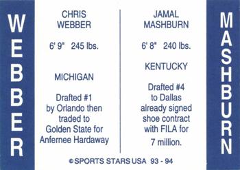 1993-94 Sports Stars USA NNO (unlicensed) #NNO Chris Webber / Jamal Mashburn Back