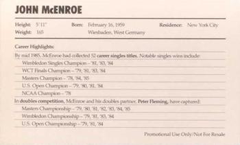 1985 Nike Sports Cards #NNO John McEnroe Back
