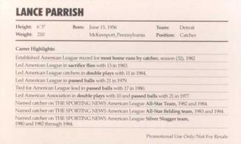 1985 Nike Sports Cards #NNO Lance Parrish Back
