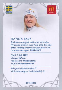2016 McDonald's SkiTeam Sweden #NNO Hanna Falk Back