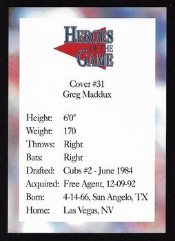 1993-97 Heroes of the Game - Platinum #31 Greg Maddux Back