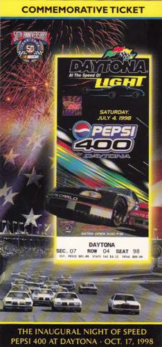 1998 Commemorative Ticket #NNO The Inaugural Night of Speed Pepsi 400 at Daytona Front