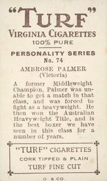 1933 Carreras Turf Personality Series #74 Ambrose Palmer Back