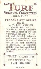 1933 Carreras Turf Personality Series #77 Victor Richardson Back