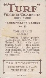 1933 Carreras Turf Personality Series #83 Tom Perrin Back
